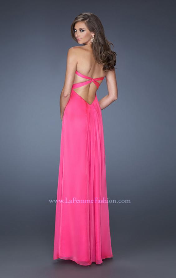 Picture of: Strapless Long Chiffon Prom Dress with Bejeweled Bodice in Pink, Style: 19528, Back Picture