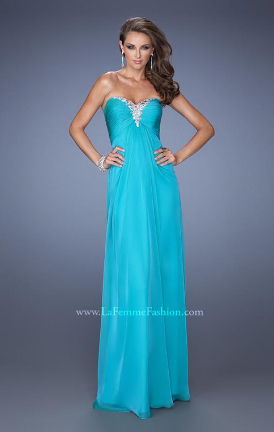 Picture of: Strapless Long Chiffon Prom Dress with Bejeweled Bodice in Blue, Style: 19528, Detail Picture 2