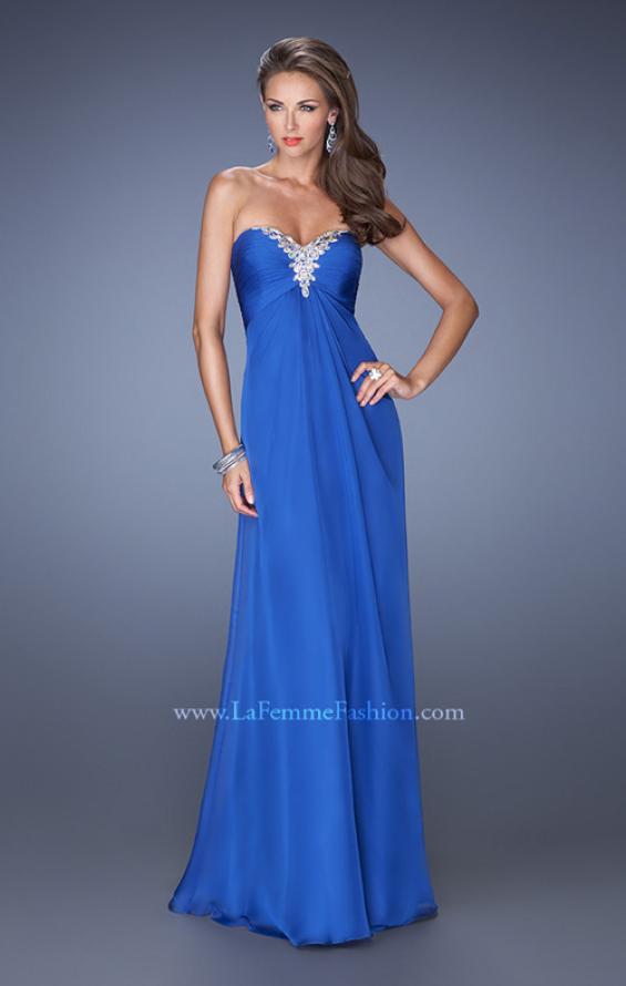 Picture of: Strapless Long Chiffon Prom Dress with Bejeweled Bodice in Blue, Style: 19528, Detail Picture 3