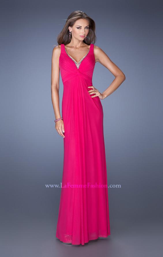 Picture of: Long Jersey Prom Gown with Embellished Illusion Neckline in Pink, Style: 19531, Detail Picture 1