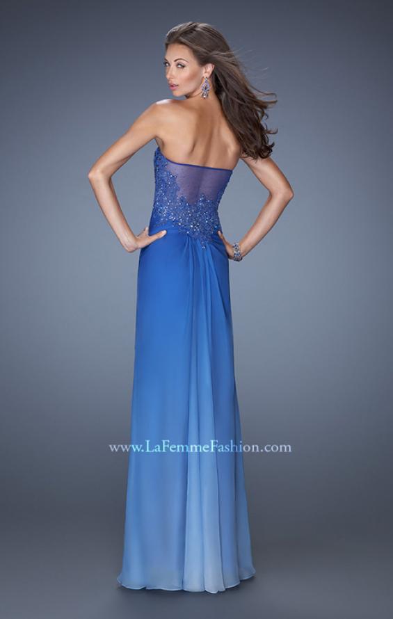 Picture of: Long Strapless Ombre Prom Dress with Embellished Lace in Blue, Style: 19549, Back Picture