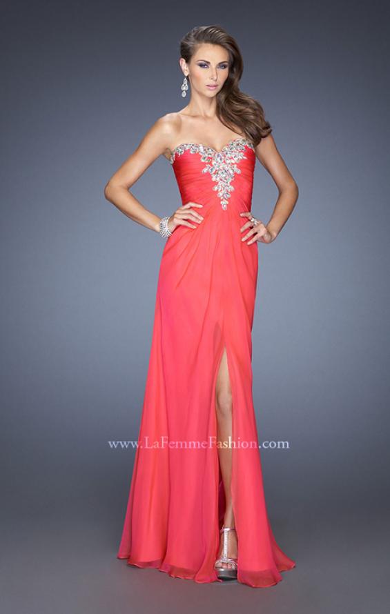 Picture of: Fitted Chiffon Prom Gown with Beaded Details on Bodice in Orange, Style: 19559, Main Picture