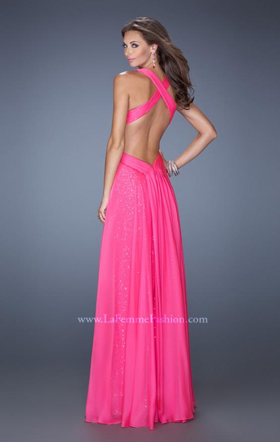 Picture of: Long A-line Chiffon Prom Dress with Sequin Underlay in Pink, Style: 19584, Back Picture