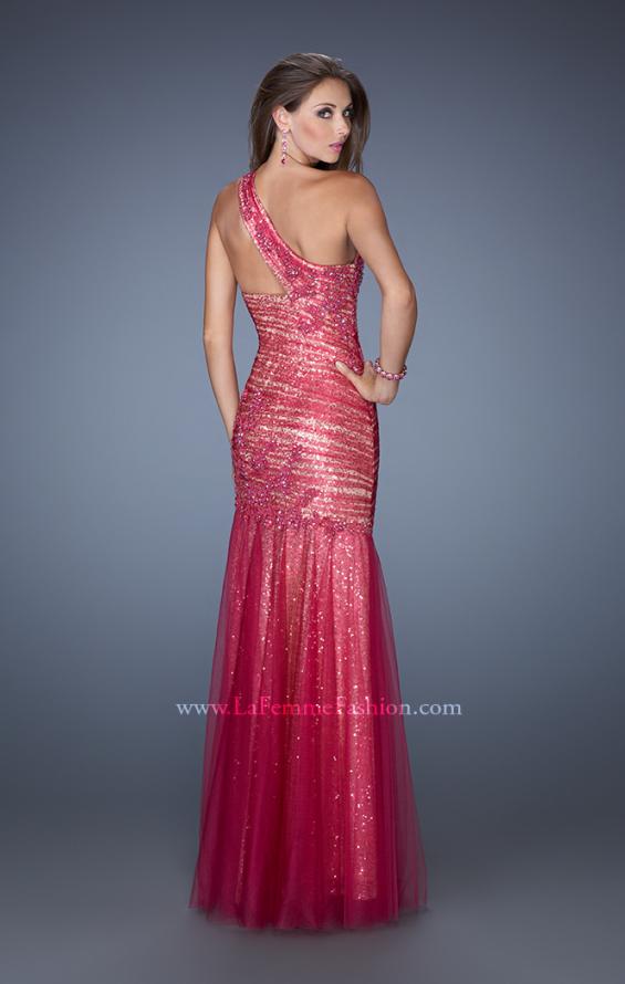 Picture of: One Shoulder Long Prom Dress with Fitted Ruching in Pink, Style: 19586, Back Picture