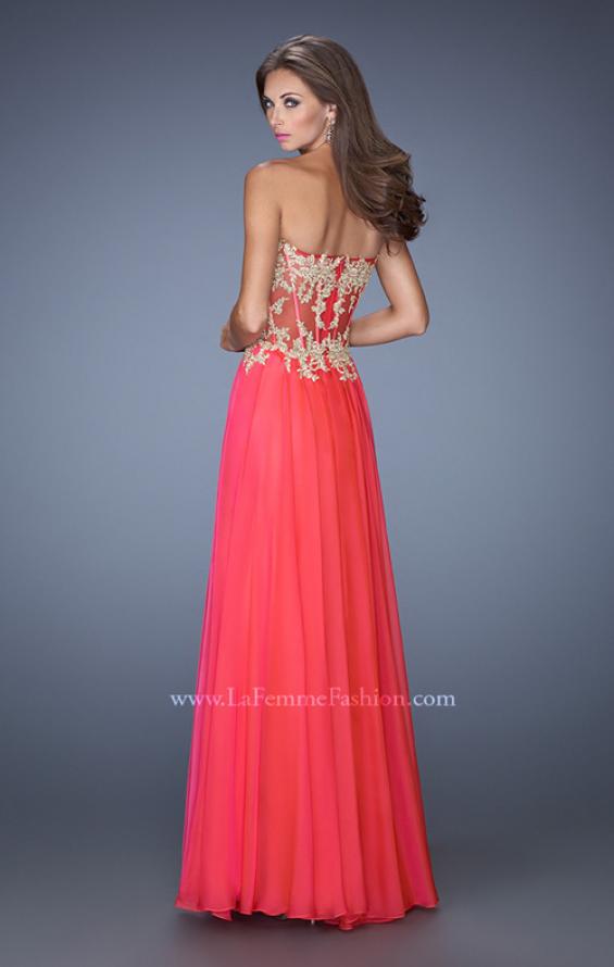 Picture of: Strapless Long Prom Dress with Sheer Lace Corset Bodice in Pink, Style: 19593, Back Picture