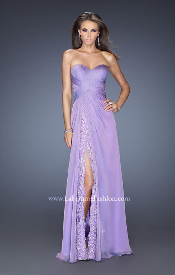Picture of: Strapless Long Chiffon Prom Dress with Lace Trim Details in Purple, Style: 19630, Detail Picture 2