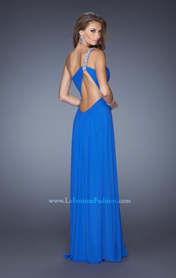 Picture of: One Shoulder Jersey Prom Dress with Embellished Straps in Blue, Style: 19639, Back Picture