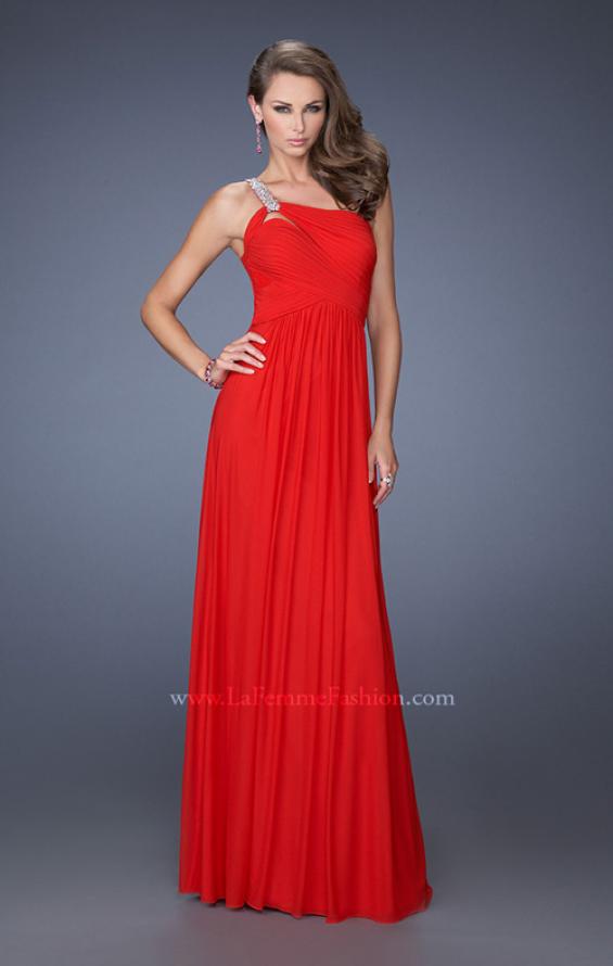 Picture of: One Shoulder Jersey Prom Dress with Embellished Straps in Red, Style: 19639, Detail Picture 1
