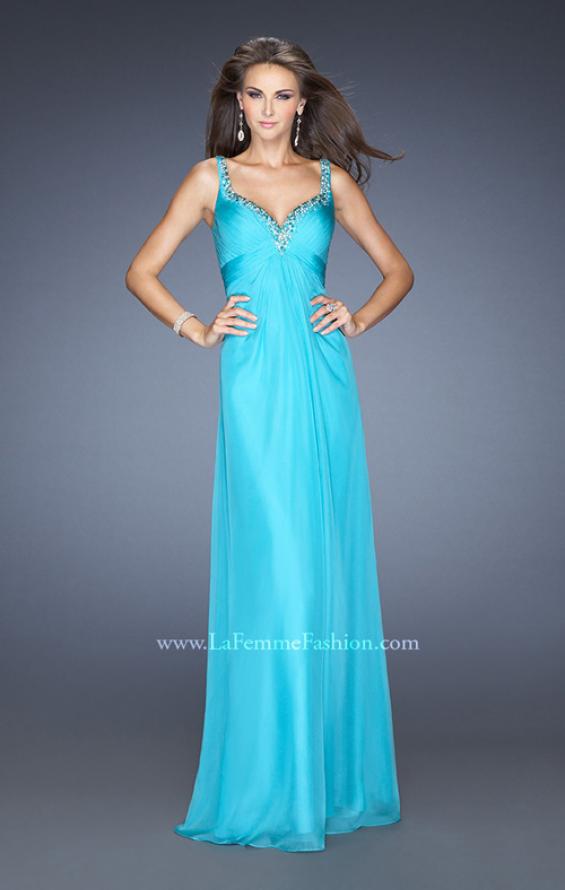 Picture of: Long Chiffon Prom Gown with Empire Waist and Ruched Bodice in Blue, Style: 19647, Main Picture