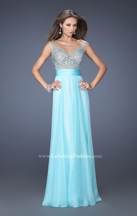 Picture of: Long Chiffon Prom Dress with Bedazzled Sheer Bodice in Blue, Style: 19694, Detail Picture 3