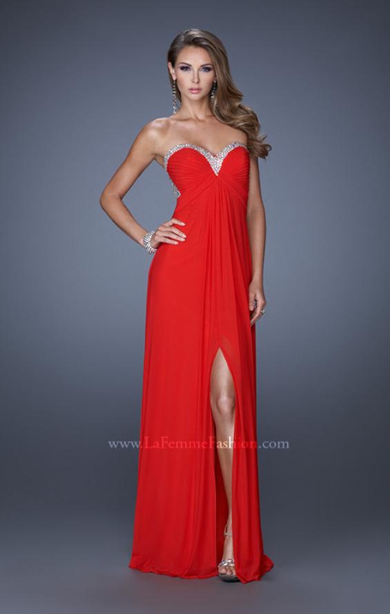 Picture of: Strapless Sweetheart Jersey Prom Dress with Beaded Trim in Red, Style: 19703, Detail Picture 3
