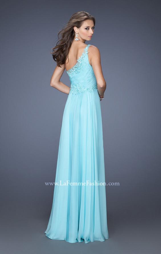 Picture of: One Shoulder Chiffon Long Prom Dress Trimmed with Lace in Blue, Style: 19706, Back Picture