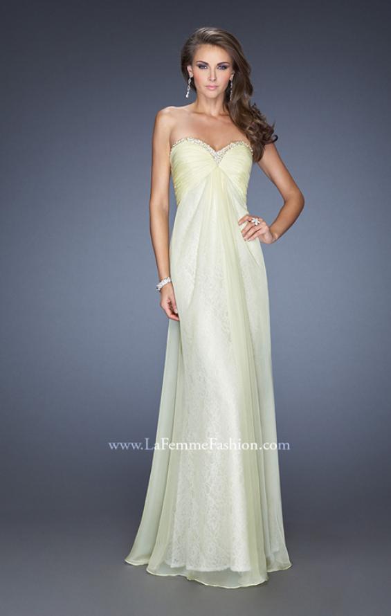 Picture of: Long Strapless Chiffon Prom Dress with Lace Underlay in Yellow, Style: 19719, Detail Picture 2