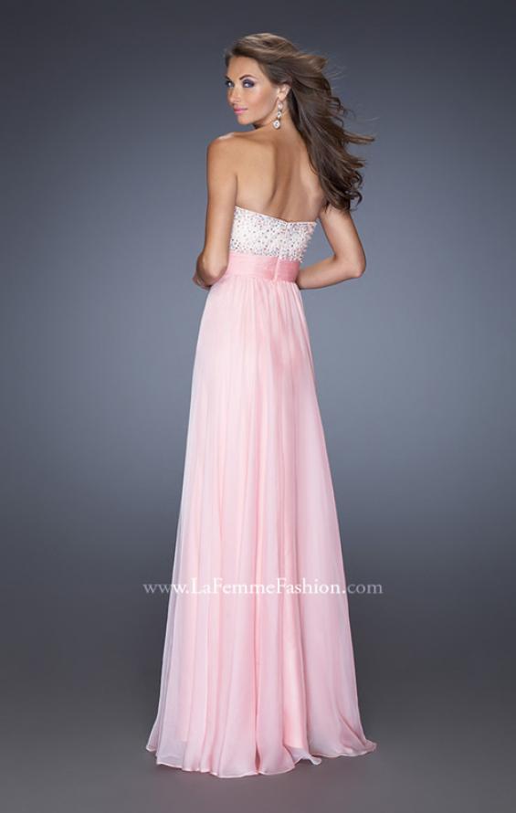Picture of: Strapless Chiffon Prom Gown with Mixed Beaded Bodice in Pink, Style: 19726, Back Picture