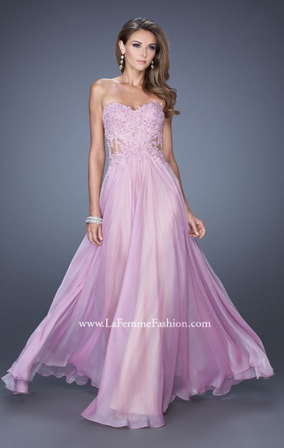 Picture of: Strapless Chiffon Prom Gown with Sheer Corset Lace Bodice in Purple, Style: 19730, Detail Picture 2