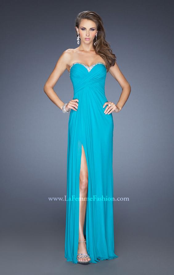 Picture of: Strapless Long Prom Dress with Beaded Trim on the Bodice in Blue, Style: 19731, Detail Picture 1