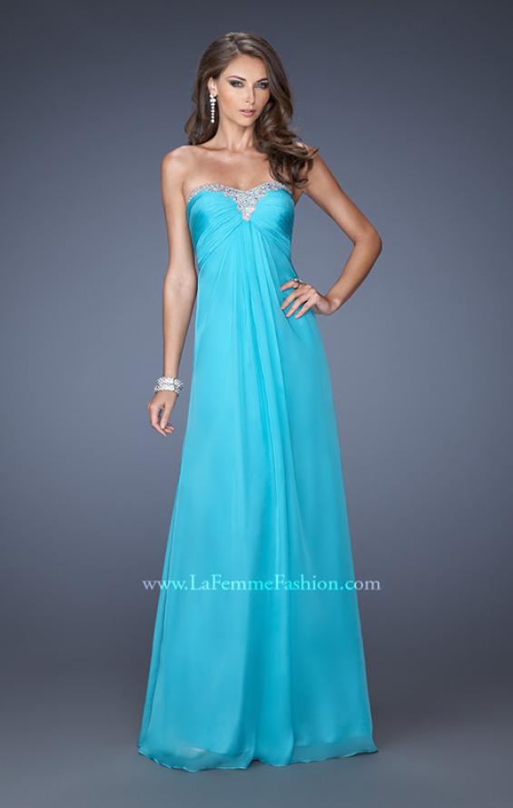 Picture of: Strapless Chiffon Long Prom Gown with Bedazzled Trim in Blue, Style: 19739, Main Picture