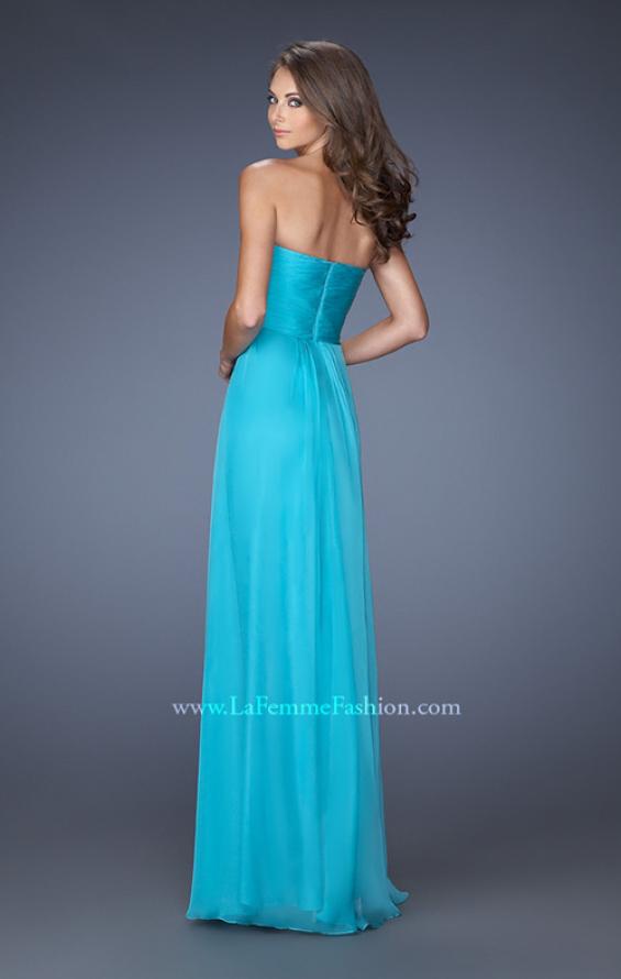 Picture of: Strapless Chiffon Long Prom Gown with Bedazzled Trim in Blue, Style: 19739, Back Picture