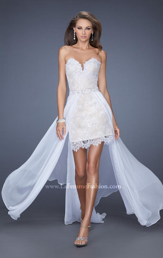 Picture of: Short Strapless Lace Dress with Detachable Chiffon Skirt in White, Style: 19749, Main Picture