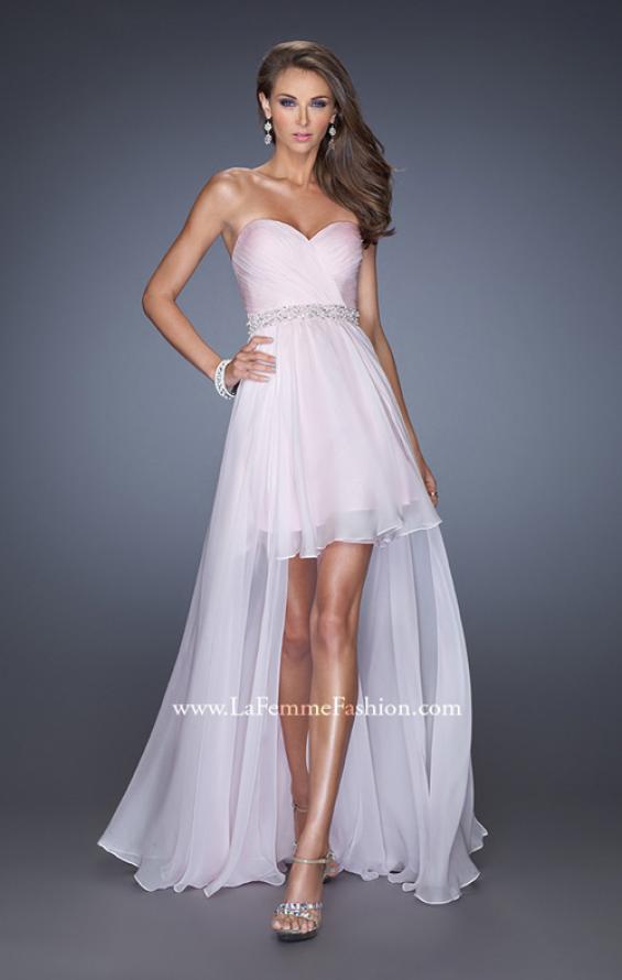 Picture of: High Low Strapless Chiffon Prom Dress with Beaded Details in Pink, Style: 19762, Main Picture