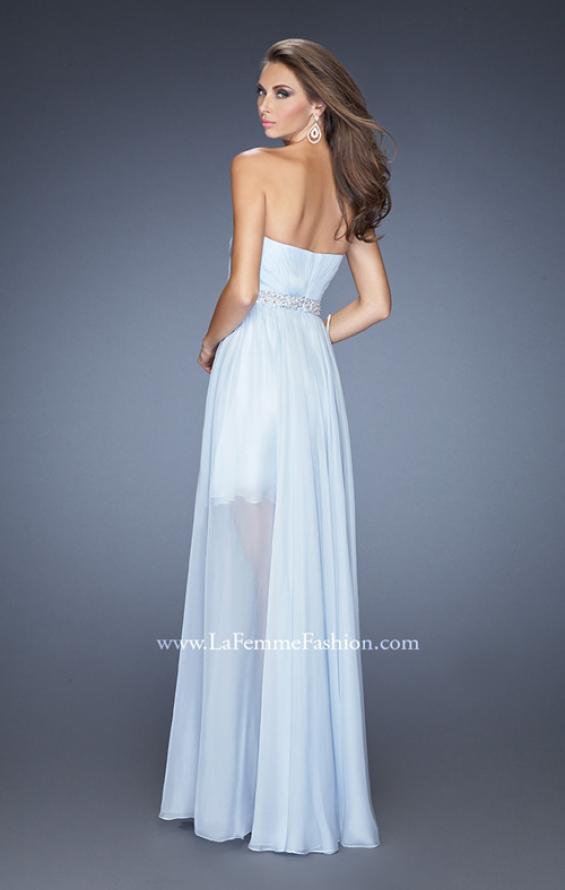 Picture of: High Low Strapless Chiffon Prom Dress with Beaded Details in Blue, Style: 19762, Back Picture