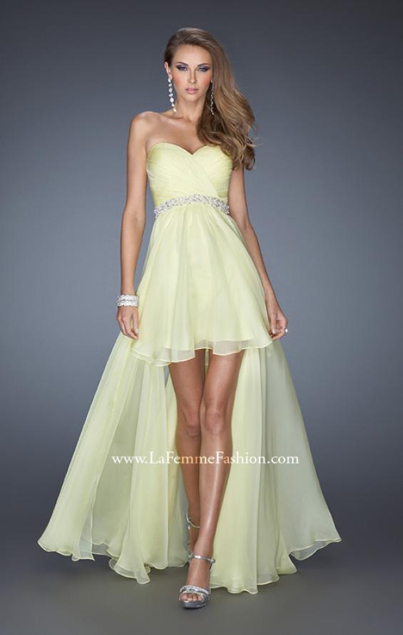 Picture of: High Low Strapless Chiffon Prom Dress with Beaded Details in Yellow, Style: 19762, Detail Picture 3