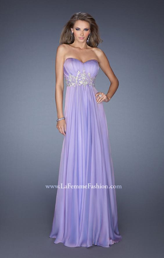Picture of: Long Strapless Chiffon Prom Gown with Beaded Details in Purple, Style: 19767, Detail Picture 4