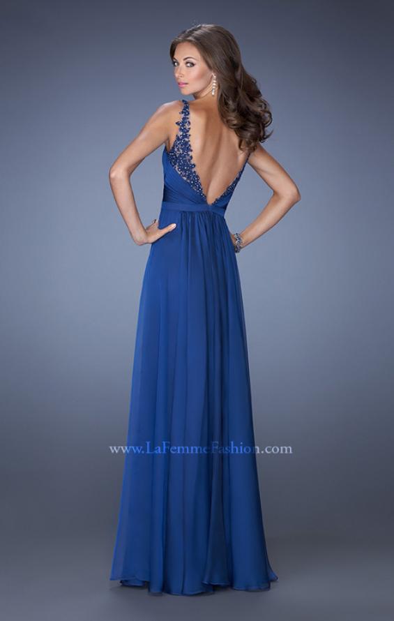 Picture of: Long Chiffon Prom Gown with Beaded Lace Bodice in Blue, Style: 19792, Back Picture