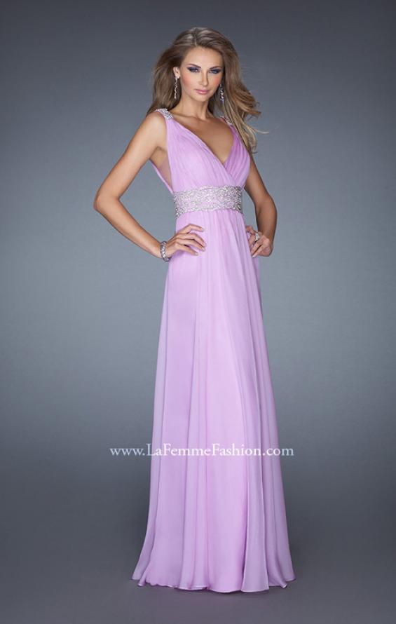 Picture of: Deep V Chiffon Prom Dress with Pleated Bodice in Purple, Style: 19802, Detail Picture 1