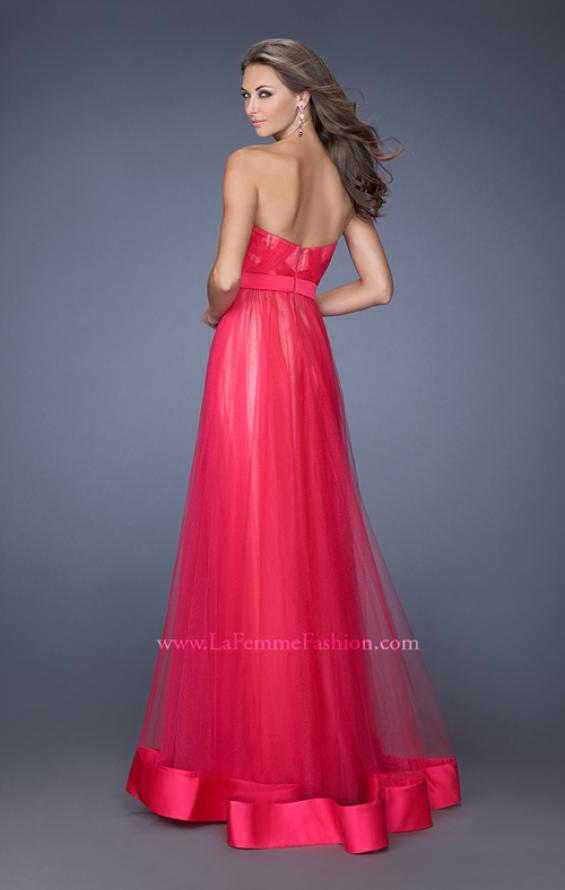 Picture of: Long Strapless Tulle Prom Dress with Satin Bow in Pink, Style: 19809, Back Picture