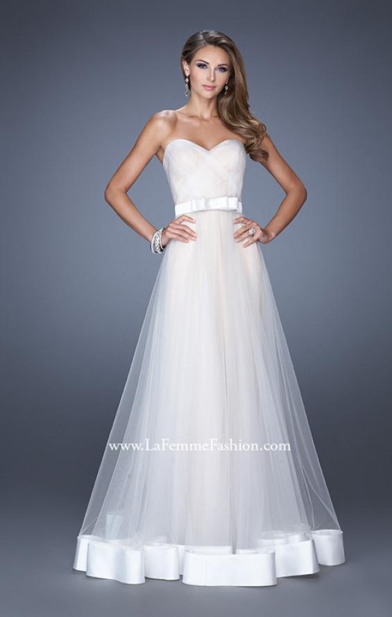 Picture of: Long Strapless Tulle Prom Dress with Satin Bow in White, Style: 19809, Detail Picture 2