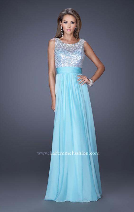 Picture of: High Scoop Neck Chiffon Dress with Sequin Fabric in Blue, Style: 19815, Detail Picture 2