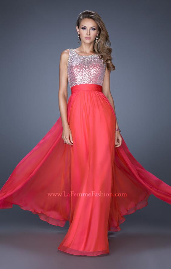 Picture of: High Scoop Neck Chiffon Dress with Sequin Fabric in Pink, Style: 19815, Detail Picture 3