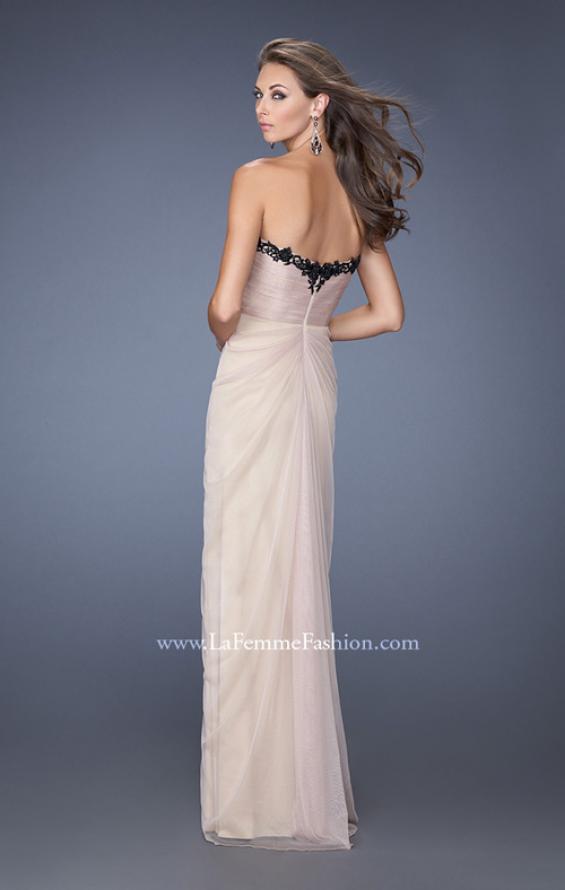 Picture of: Strapless Homecoming Dress with Jeweled Black Lace in Nude, Style: 19819, Back Picture