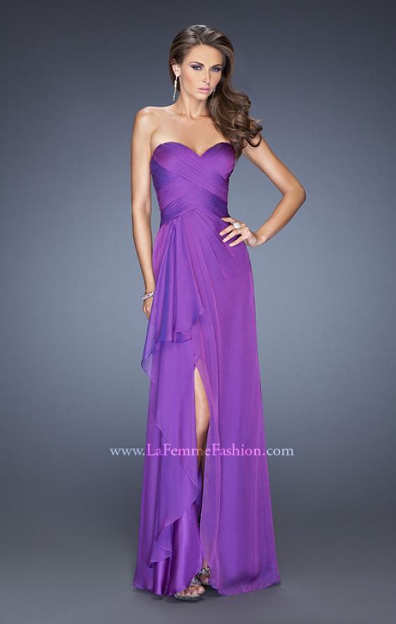 Picture of: Long Strapless Prom Dress with Ruched Bodice and Pearls in Purple, Style: 19823, Main Picture