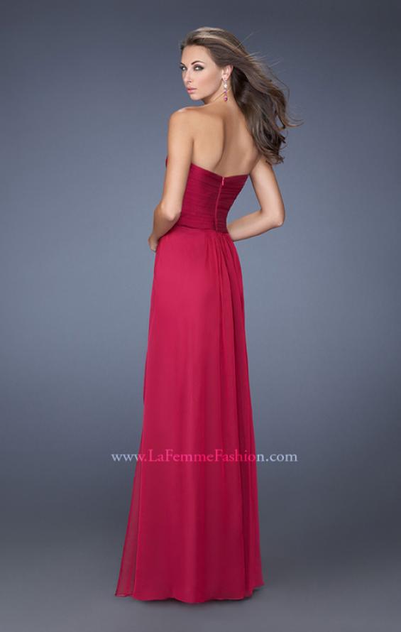 Picture of: Long Strapless Prom Dress with Ruched Bodice and Pearls in Red, Style: 19823, Back Picture
