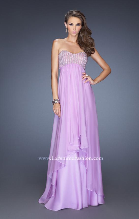 Picture of: Empire Waist Chiffon Gown with Tiered Layered Skirt in Purple, Style: 19831, Detail Picture 1