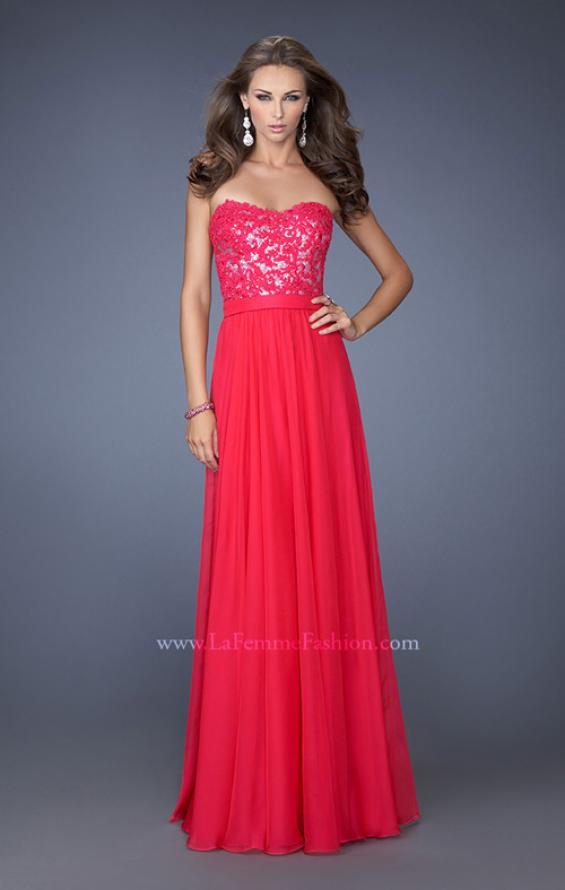 Picture of: Long Chiffon Prom Dress with Sequins and Lace Overlay in Pink, Style: 19834, Main Picture