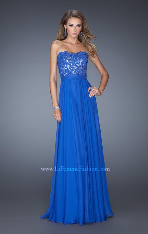 Picture of: Long Chiffon Prom Dress with Sequins and Lace Overlay in Blue, Style: 19834, Detail Picture 1