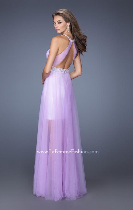 Picture of: Prom Dress with Solid Short Skirt and Sheer Tulle Overlay in Purple, Style: 19840, Back Picture