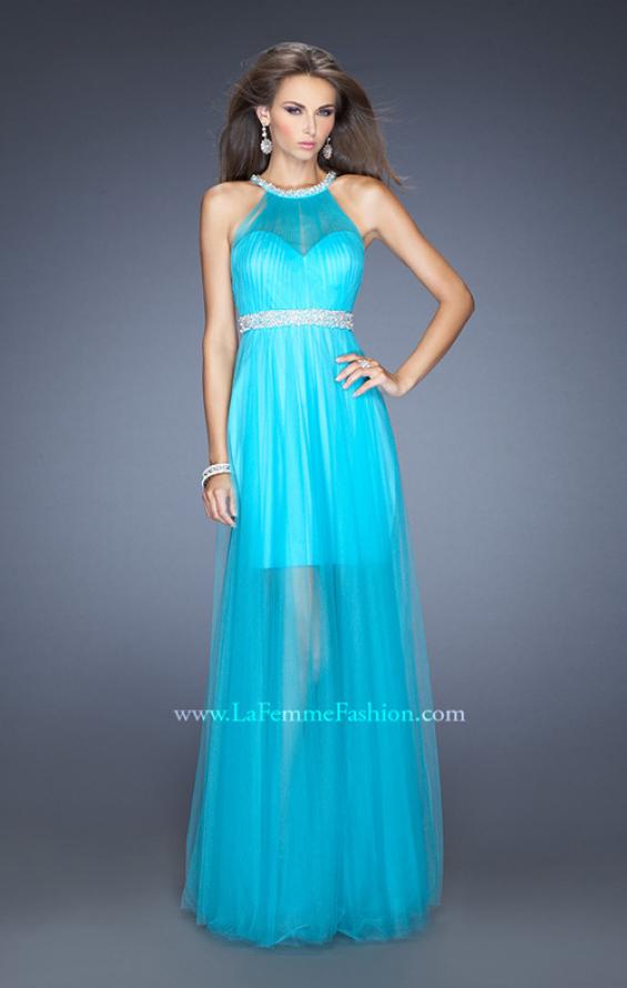 Picture of: Prom Dress with Solid Short Skirt and Sheer Tulle Overlay in Blue, Style: 19840, Detail Picture 1