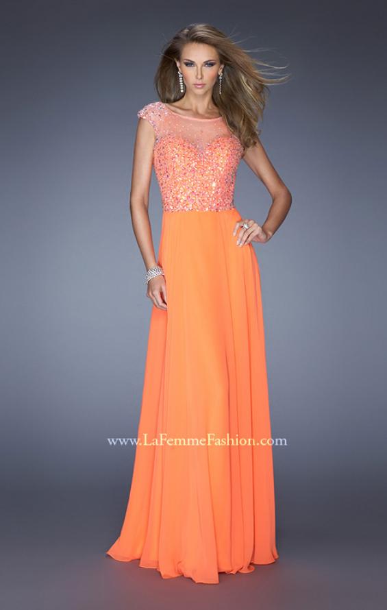 Picture of: A-line Chiffon Prom Dress with Cap Sleeves and Jewels in Orange, Style: 19857, Detail Picture 1