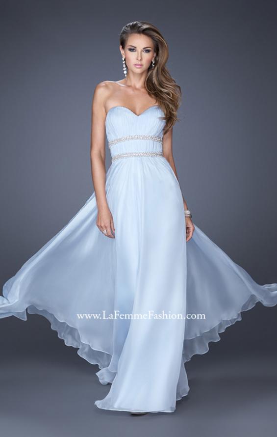 Picture of: Long Strapless Prom Dress with Rhinestone Belts in Blue, Style: 19875, Detail Picture 1