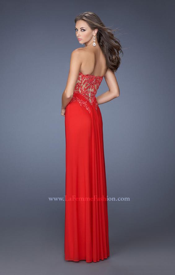 Picture of: Strapless Prom Dress with Jeweled Lace Cut Outs in Red, Style: 19889, Back Picture