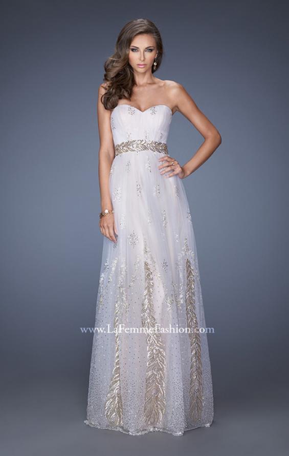 Picture of: Embellished Strapless Prom Gown with Gold Appliques in White, Style: 19891, Main Picture