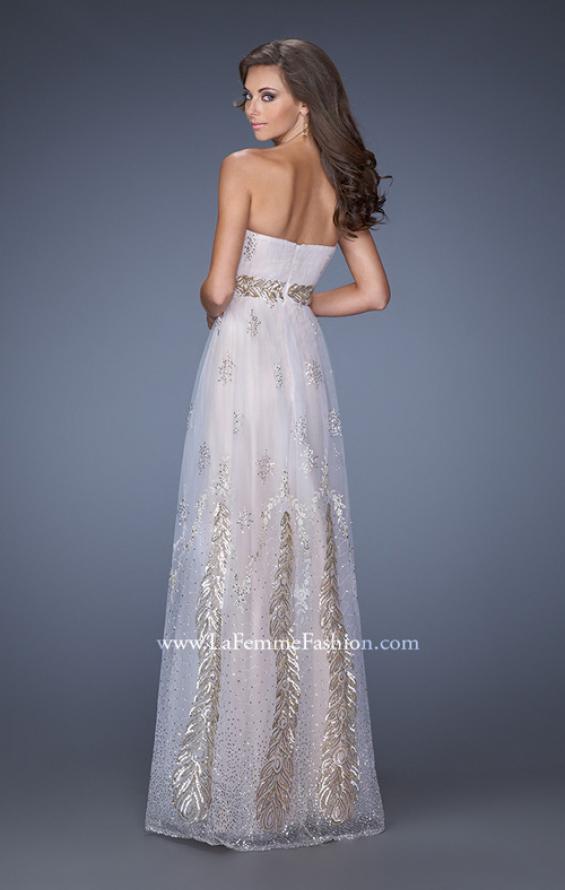Picture of: Embellished Strapless Prom Gown with Gold Appliques in White, Style: 19891, Back Picture