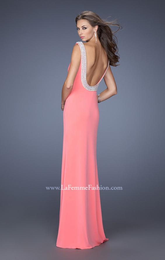 Picture of: Boat Neck Jersey Prom Dress with Side Slit and Pearls in Pink, Style: 19917, Detail Picture 1
