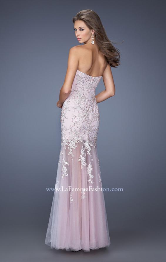 Picture of: Mermaid Style Prom Gown with Sheer Layered Tulle Skirt in Pink, Style: 19923, Back Picture