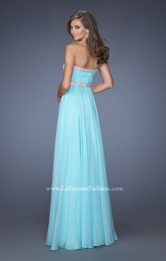 Picture of: Long Chiffon Prom Gown with iridescent stones and pearls in Blue, Style: 19987, Back Picture