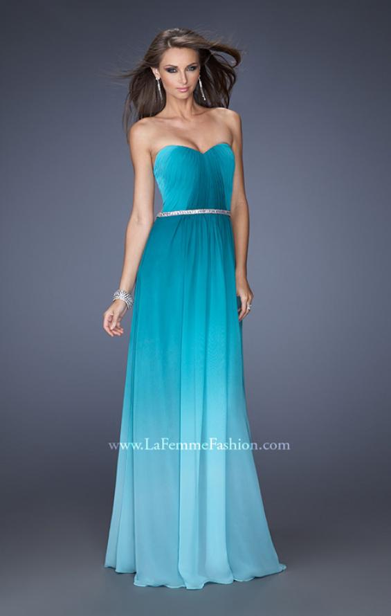 Picture of: Ombre Chiffon Dress with Jeweled Belt and Open Back in Blue, Style: 19989, Detail Picture 2